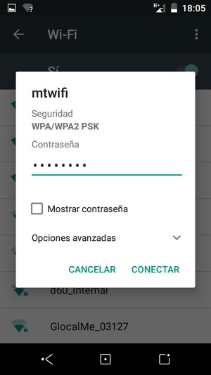 Introduzca la contraseña de Wi-Fi y seleccione CONECTAR