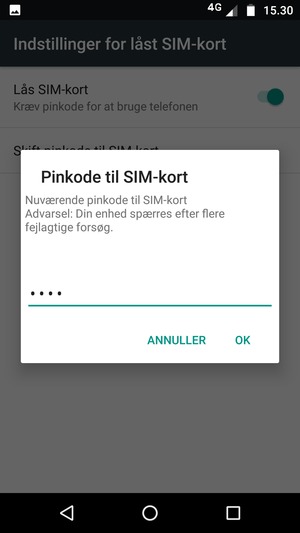 Indtast din Nuværende pinkode til SIM-kort og vælg OK