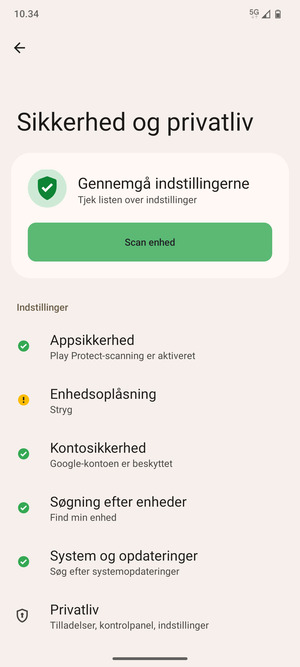 Vælg Enhedsoplåsning