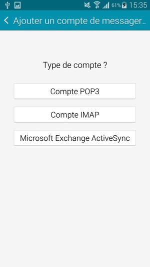Sélectionnez le Compte POP3 ou Compte IMAP