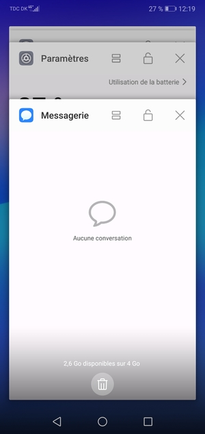 Sélectionnez l'icône Supprimer pour fermer toutes les applis en cours d'exécution