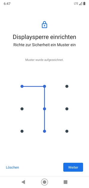 Zeichnen Sie ein Entsperrmuster und wählen Sie Weiter