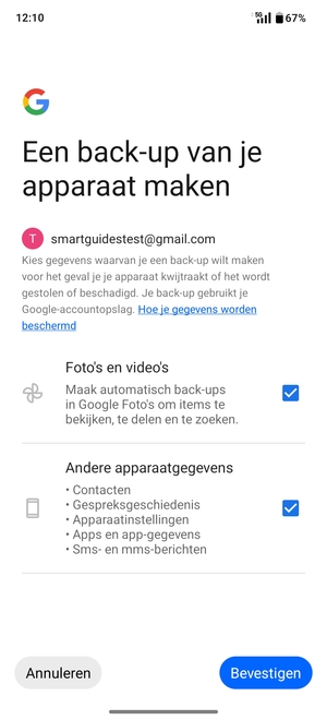 Selecteer uw voorkeursopties en selecteer Bevestigen