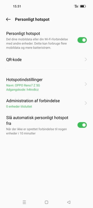Din telefon er nu sat op til brug som modem
