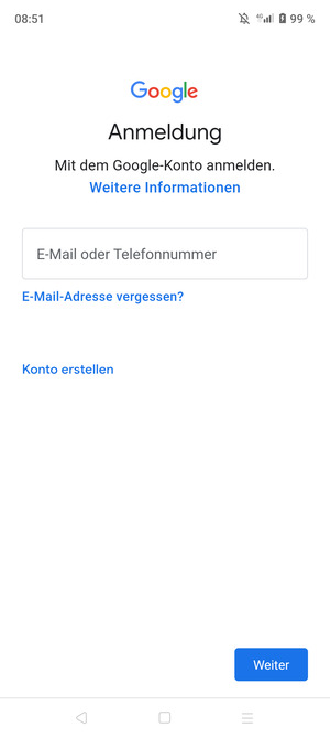 Geben Sie Ihre Gmail Adresse ein und wählen Sie Weiter