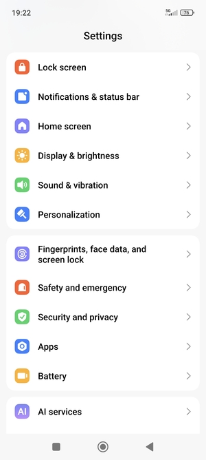Scroll to and select Security and privacy