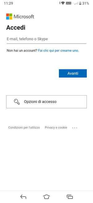 Inserisci il tuo indirizzo email e seleziona Avanti
