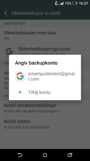 Vælg din sikkerhedskopi-konto