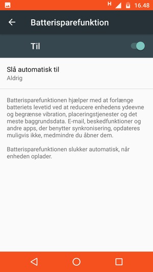Slå Batterisparefunktion til