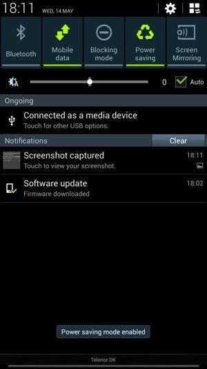 Swipe the top menu left and select Power saving