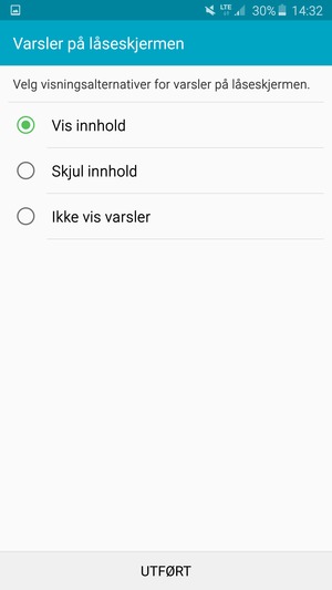 Velg ønsket alternativ og velg UTFØRT