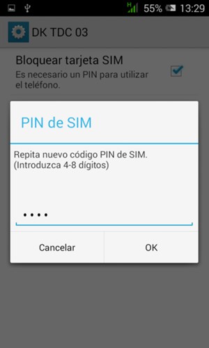 Confirme su nuevo código PIN de SIM y seleccione OK