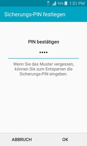 Bestätigen Sie Ihre Sicherungs-PIN und wählen Sie OK