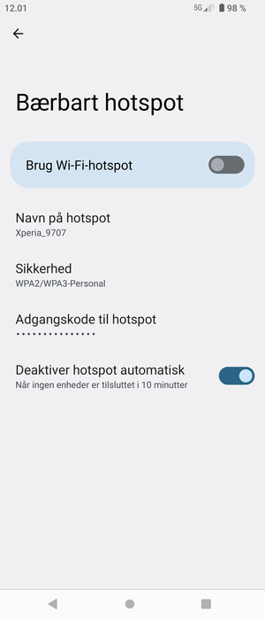 Vælg Adgangskode til hotspot