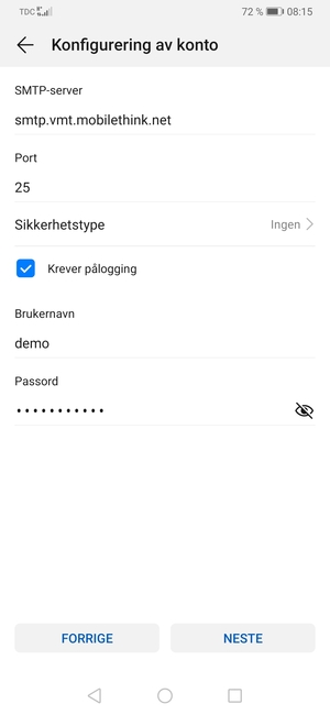 Skriv inn utgående serveradresse