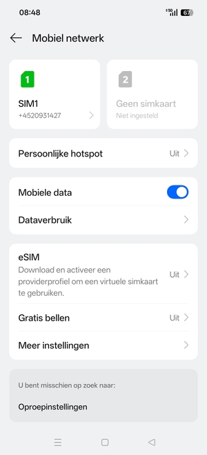 Selecteer SIM1 of SIM2