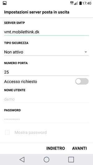 Disattiva Accesso richiesto e seleziona AVANTI