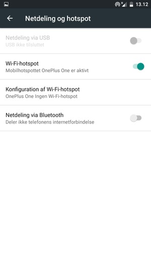 Din telefon er nu sat op til brug som modem