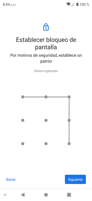 Dibuje un patrón de desbloqueo y seleccione Siguiente
