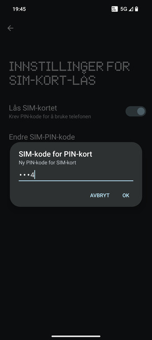 Skriv inn Ny PIN-kode for SIM-kort og velg OK