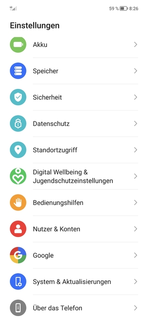 Scrollen Sie und wählen Sie System & Aktualisierungen