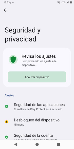 Seleccione Desbloqueo del dispositivo