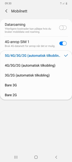 Velg ønsket alternativ