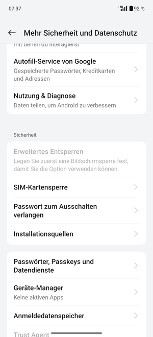 Scrollen Sie und wählen Sie SIM-Kartensperre