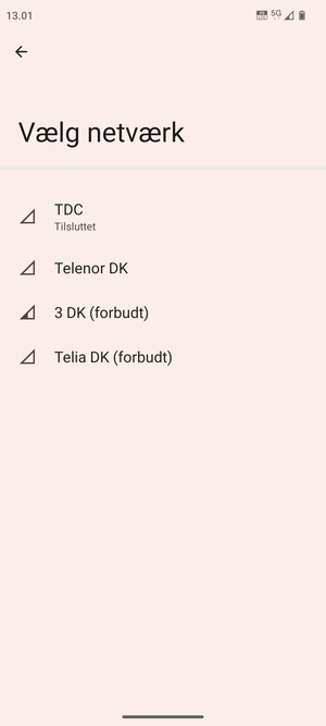 Vælg en netværksudbyder fra listen