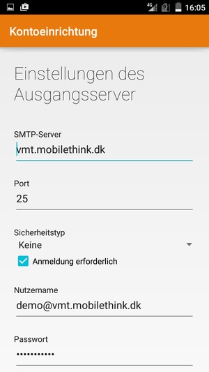 Geben Sie die Server-Adresse für ausgehende Post ein