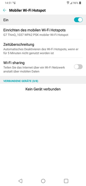 Ihr Handy ist jetzt für die Verwendung als Modem eingerichtet