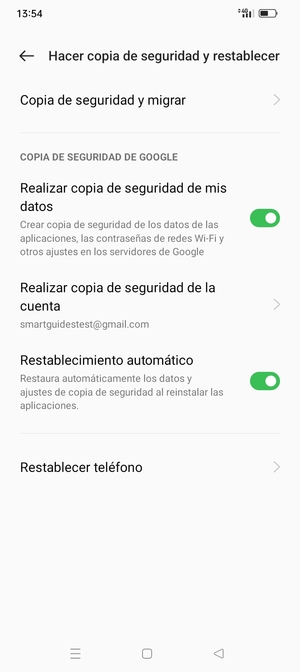 Seleccione Realizar copia de seguridad de la cuenta