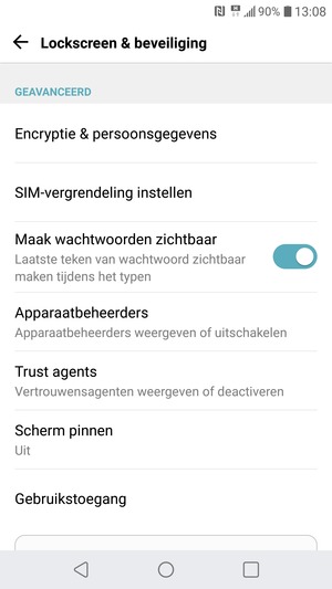 Om de pin voor de simkaart te wijzigen, keert u terug naar het menu Lockscreen & beveiliging en selecteert u SIM-vergrendeling instellen