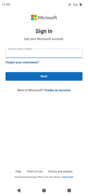 Enter your Email address and select Next