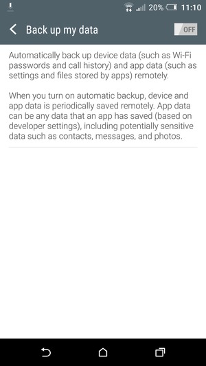 Turn on Back up my data