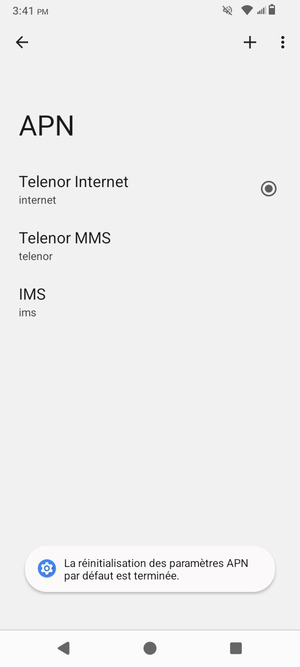 Votre téléphone va être réinitialisé avec les paramètres Internet et MMS par défaut