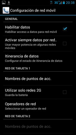 Desmarque la casilla de verificación Utilizar solo redes 2G para habilitar 3G