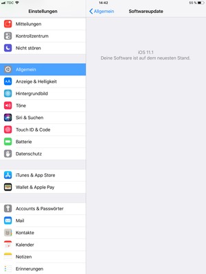 Falls Ihr iPad aktualisiert ist, wird Ihnen der folgende Bildschirm angezeigt