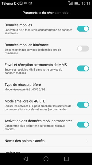 Sélectionnez Type de réseau préféré