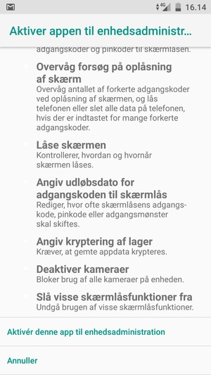 Scroll ned og vælg Aktivér denne app til enhedsadministration