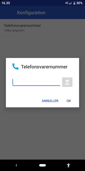 Indtast Telefonsvarernummer og vælg OK