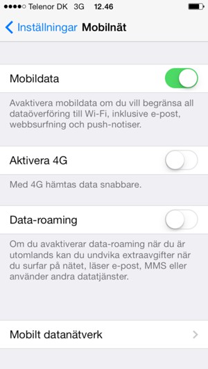 Välj Mobilt datanätverk