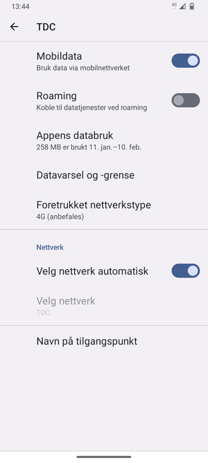 Slå av Velg nettverk automatisk