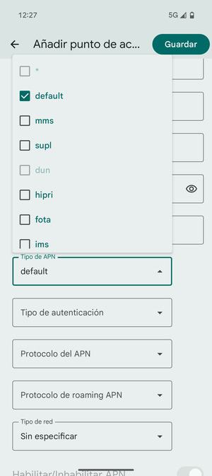 Asegúrese de haber seleccionado default