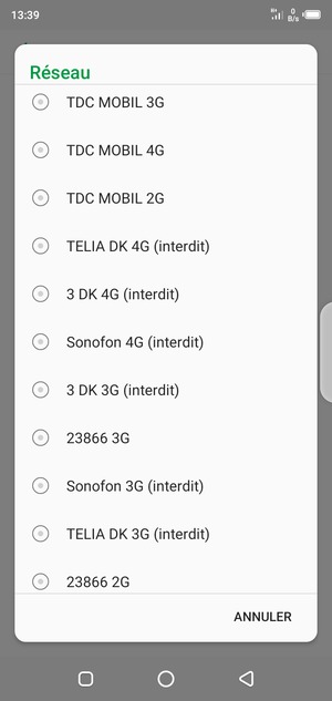 Sélectionnez un opérateur réseau dans la liste