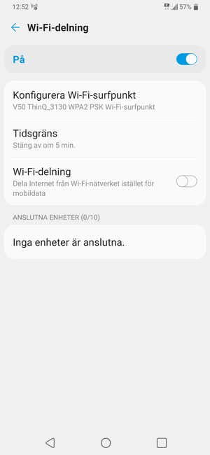 Din telefon har nu ställts in för att kunna användas som ett modem
