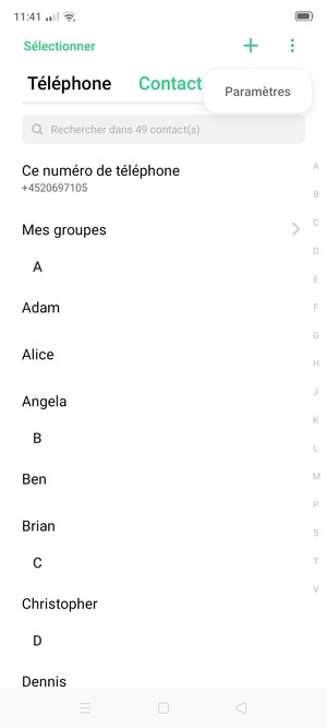 Sélectionnez Paramètres