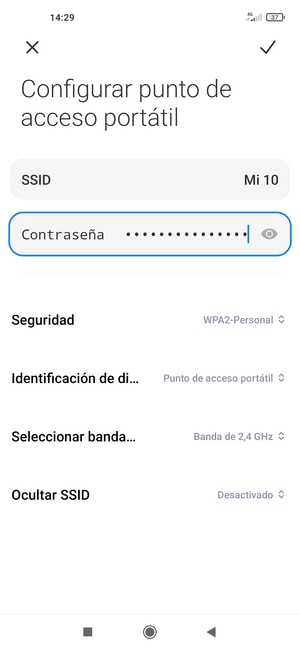 Introduzca una contraseña de punto de acceso Wi-Fi de al menos 8 caracteres y seleccione Guardar