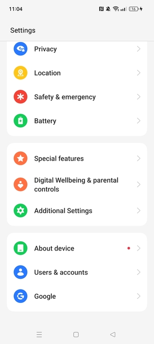 Scroll to and select About device
