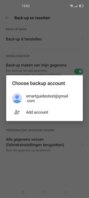 Selecteer uw back-up-account
